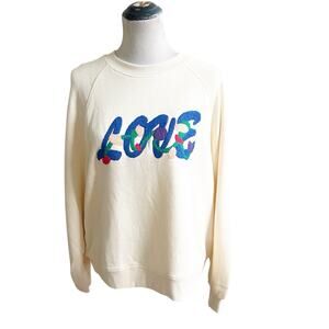 Just Madison Love Sweatshirt Embroidered Size XL NWT Pearled Ivory Boutique
